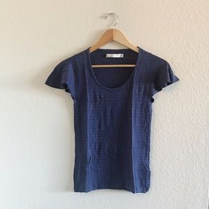 Hi-Line | Blue and Gray Linen Striped Top